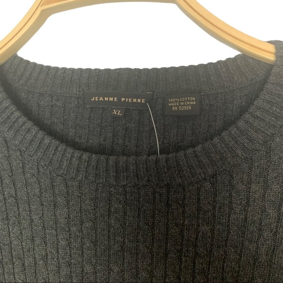 Jeanne Pierre Cable Knit Sweater XL | Charcoal Gray Cotton Pullover NWT - Picture 2 of 4